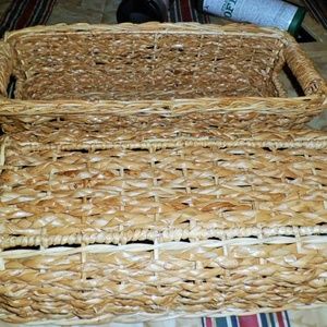 Two Brown Wicker Storage Bins